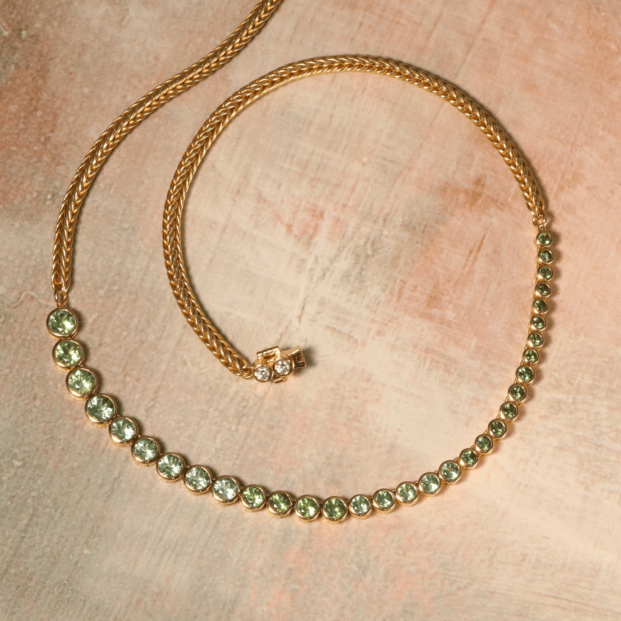 18K Asymmetrical Graduated Bezel-Set Mint Tourmaline "Bubble" Necklace - Peridot Fine Jewelry - Renna