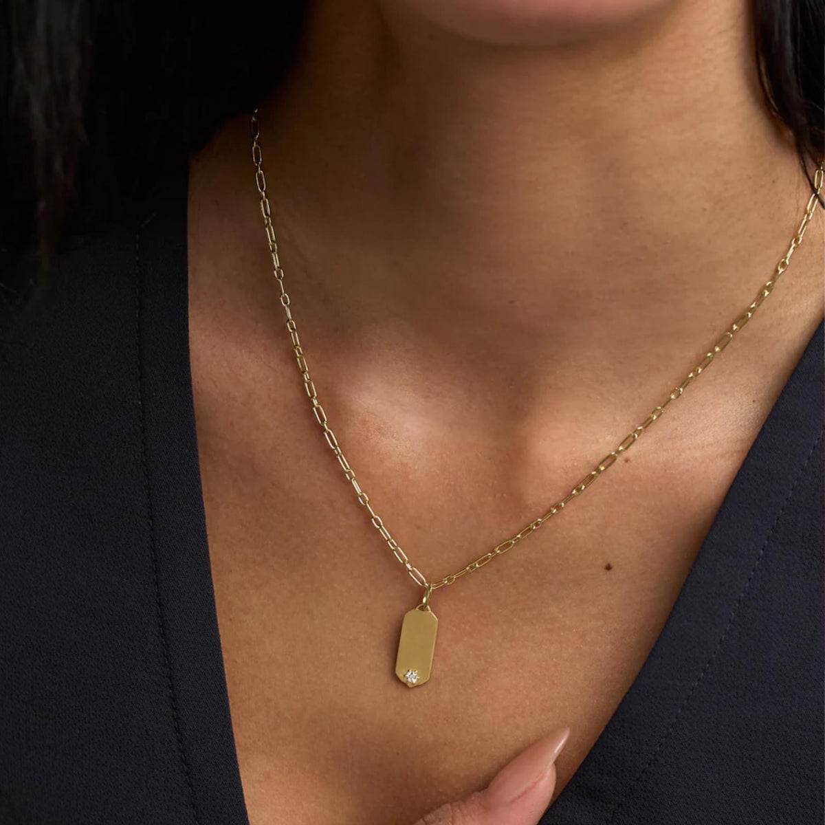 18K "Betty" Tag Charm with Diamond - Peridot Fine Jewelry - Jade Trau