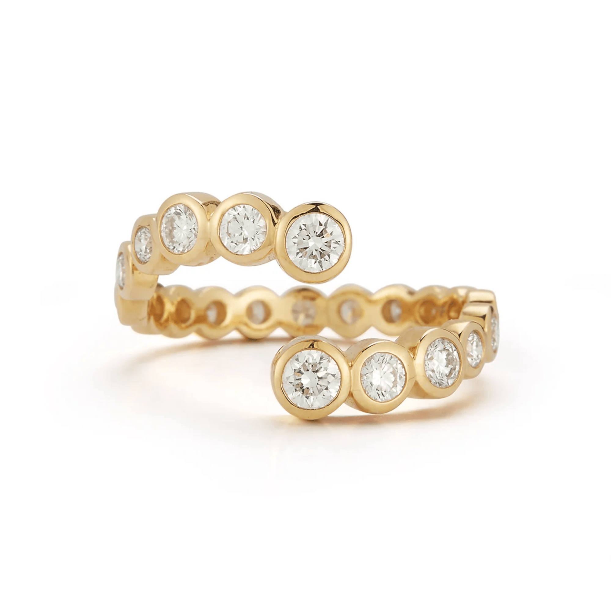 18K Bezel - Set Graduated Diamond "Open Wave" Ring - Peridot Fine Jewelry - Renna