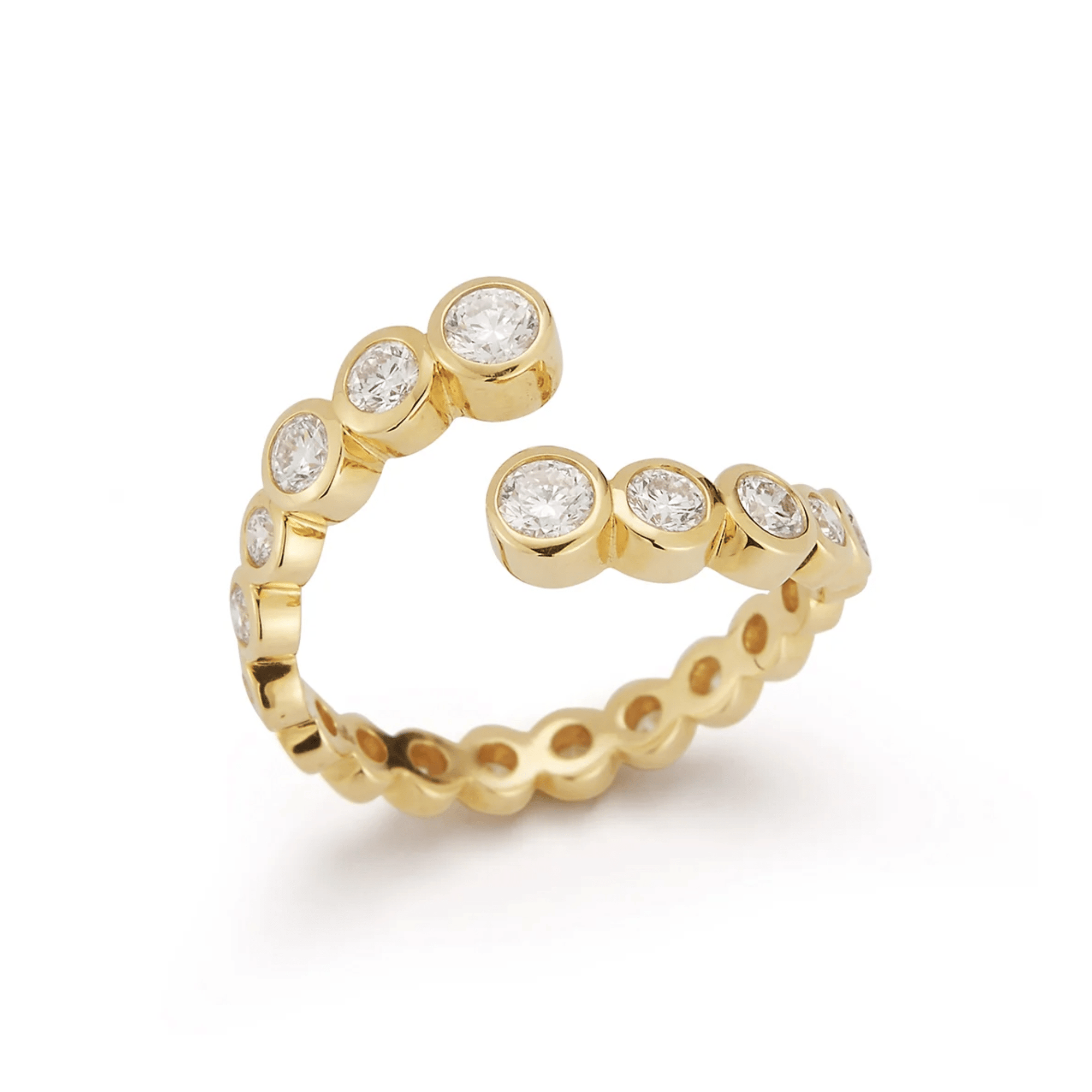 18K Bezel - Set Graduated Diamond "Open Wave" Ring - Peridot Fine Jewelry - Renna