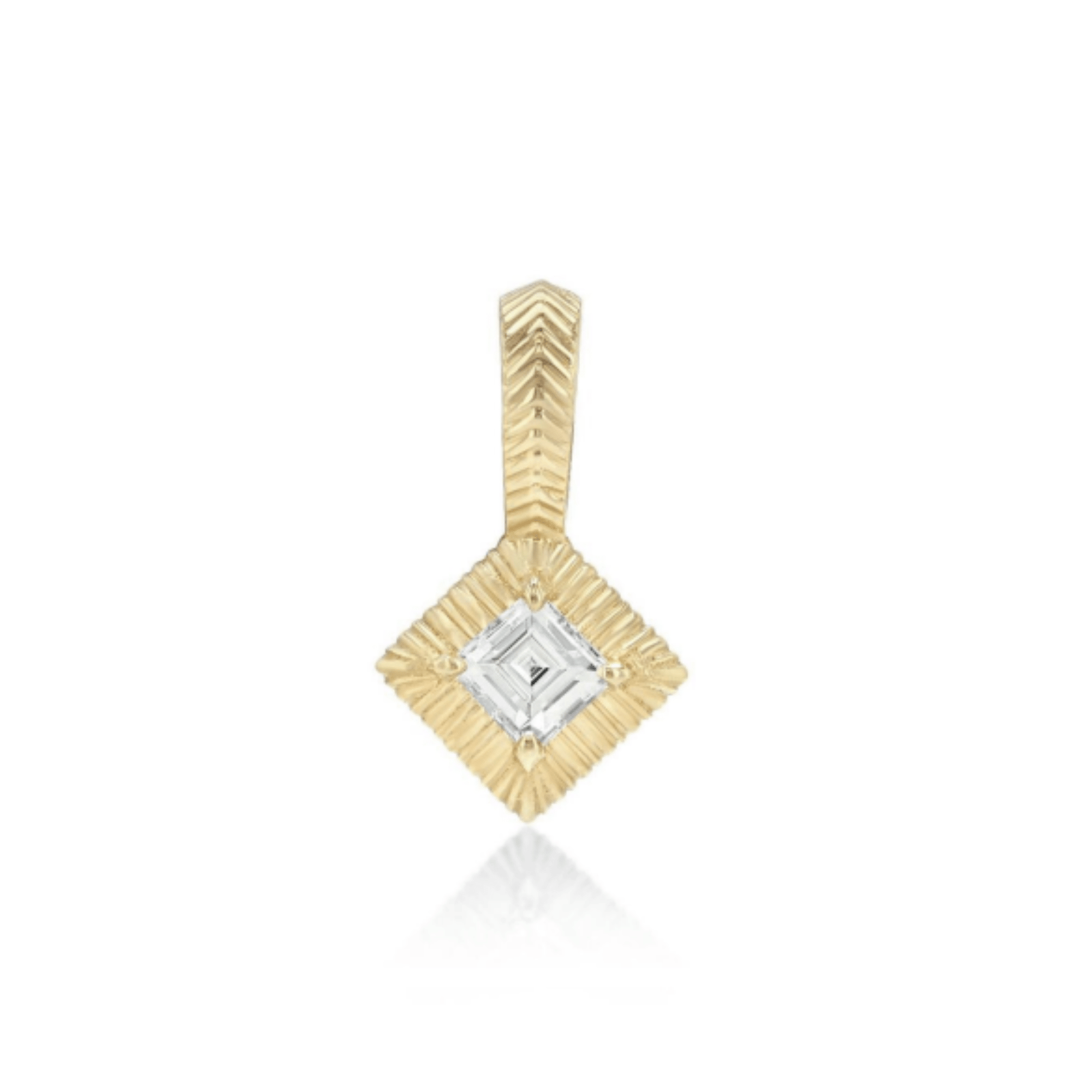 18K &amp; Carre - Cut Diamond Pendant with Diamond - Shaped "Fluted" Bezel - Peridot Fine Jewelry - Lizzie Mandler