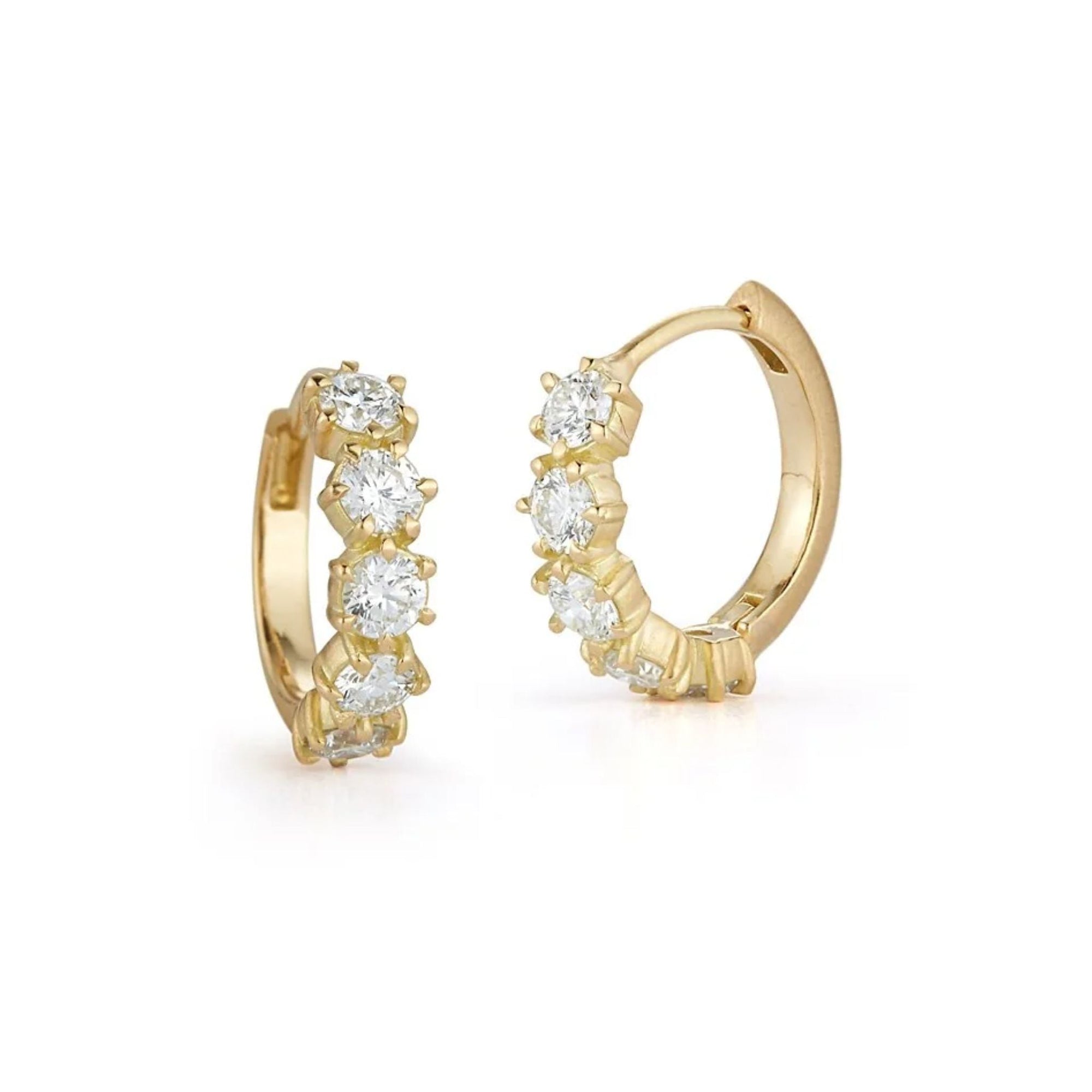 18K "Catherine" Diamond Huggie Hoop Earrings - Peridot Fine Jewelry - Jade Trau