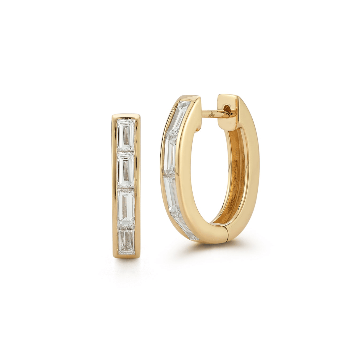 18K & Channel-Set Baguette Diamond "Equator" Hinged Hoop Earrings - Peridot Fine Jewelry - Renna