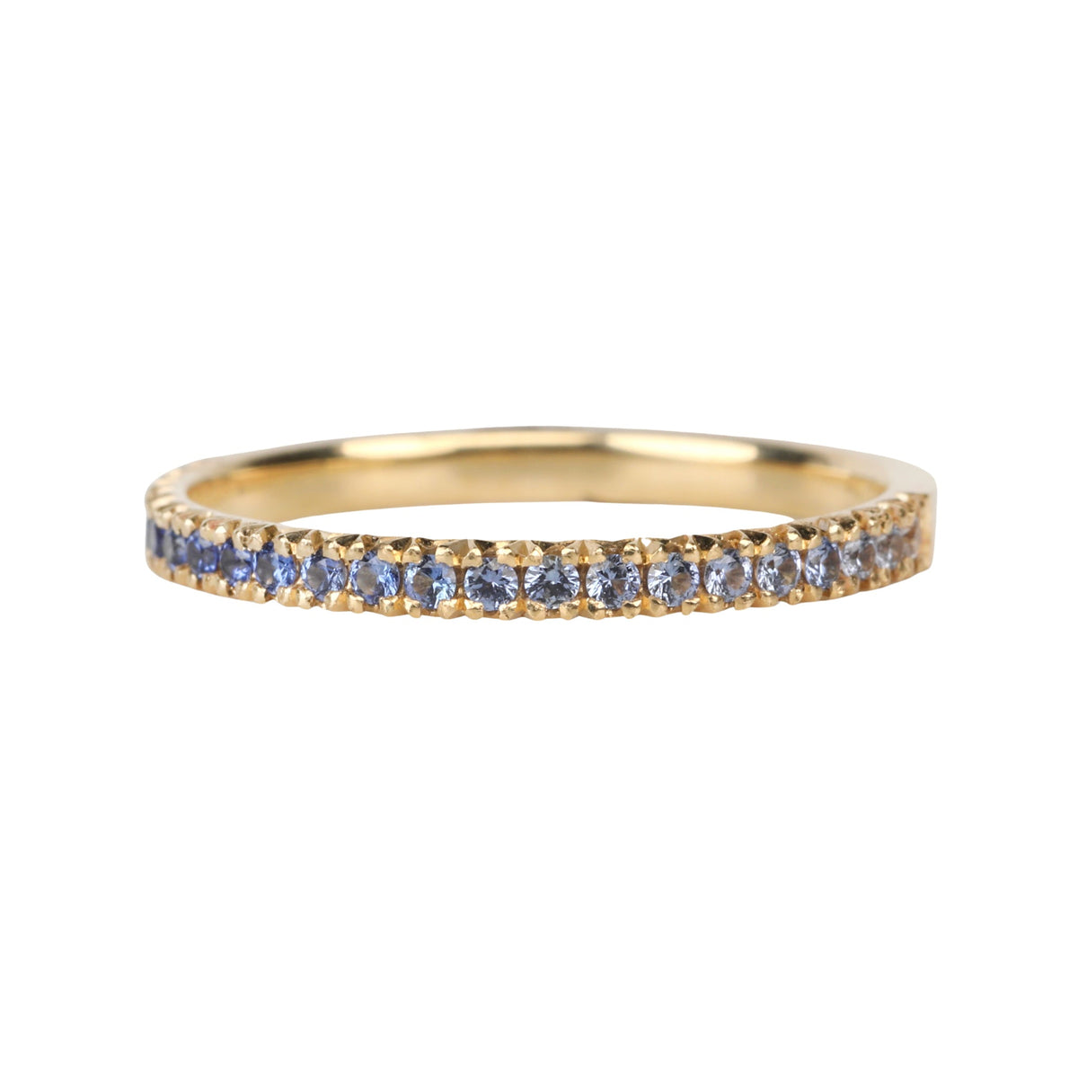 18K "Cove" Ombre Blue Sapphire Fishtail Pave Eternity Ring - Peridot Fine Jewelry - Anne Sportun