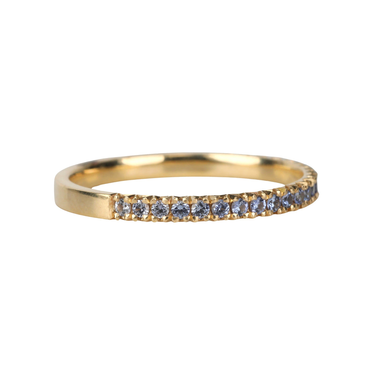 18K "Cove" Ombre Blue Sapphire Fishtail Pave Eternity Ring - Peridot Fine Jewelry - Anne Sportun