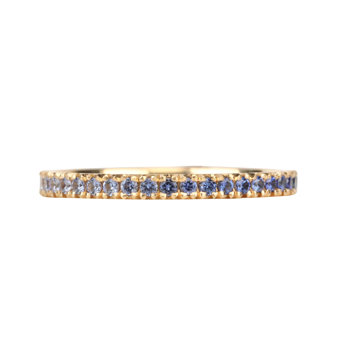 18K "Cove" Ombre Blue Sapphire Fishtail Pave Eternity Ring - Peridot Fine Jewelry - Anne Sportun