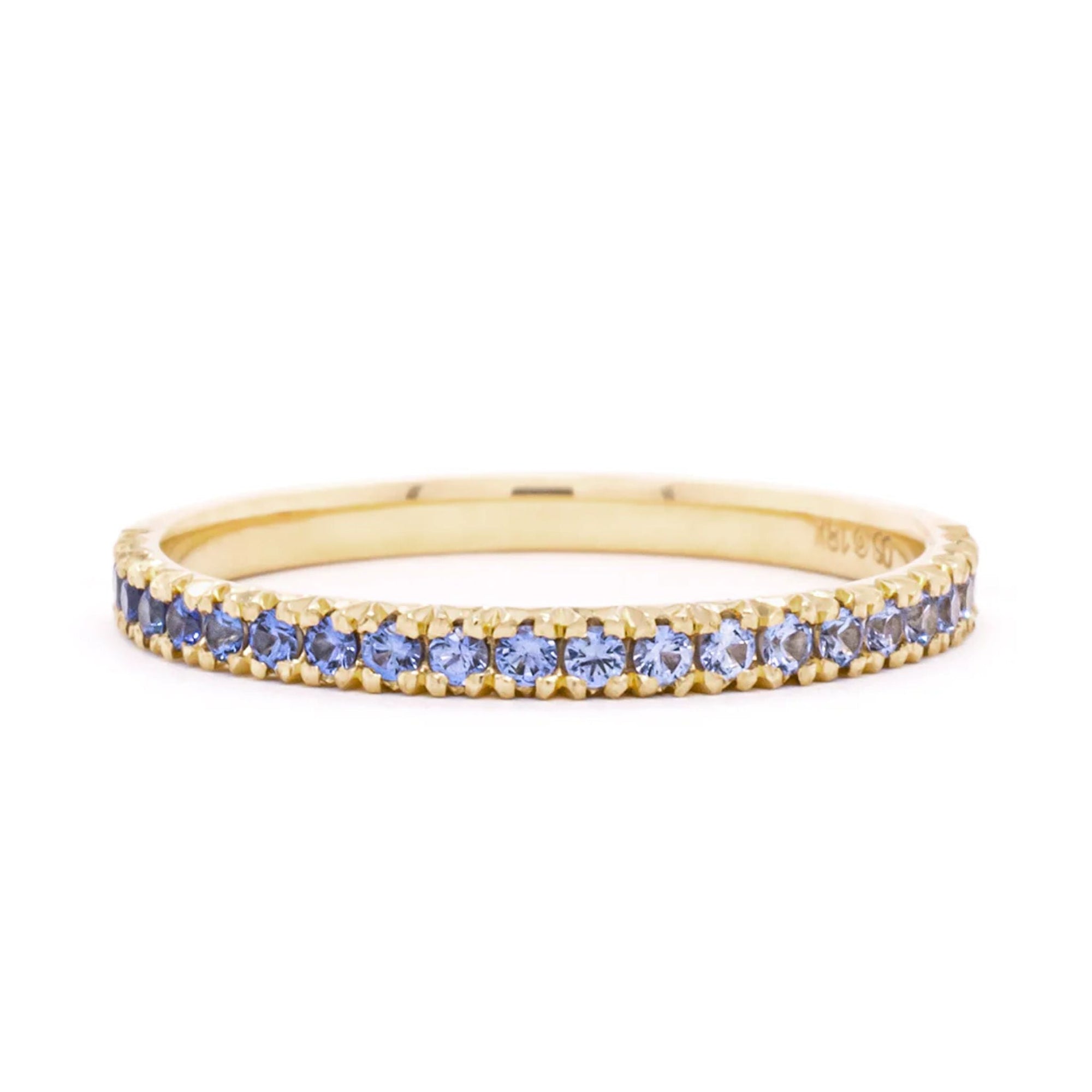 18K "Cove" Ombre Blue Sapphire Fishtail Pave Eternity Ring - Peridot Fine Jewelry - Anne Sportun