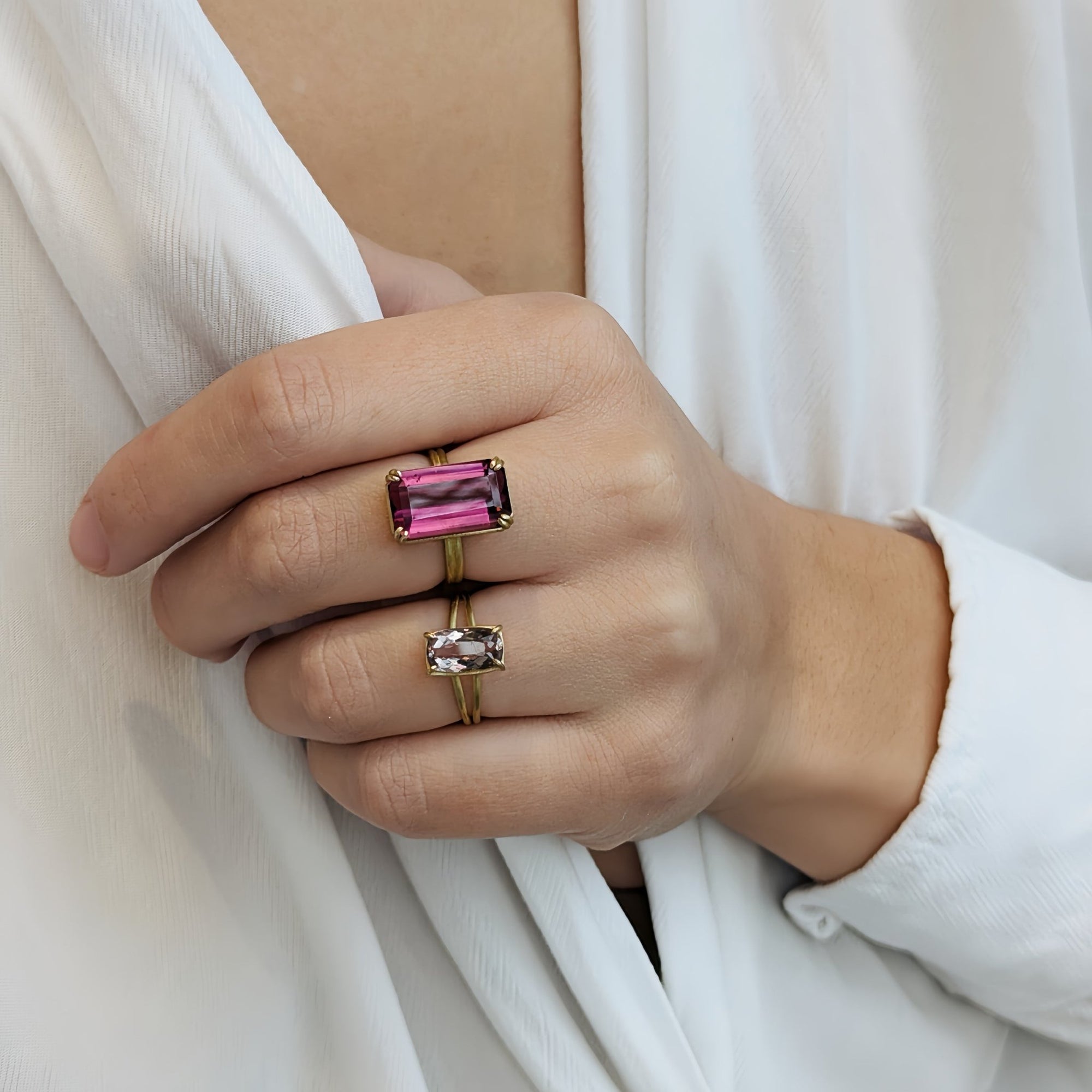 18K &amp; Cushion Cut Mauve Scapolite Ring - Peridot Fine Jewelry - Rosanne Pugliese