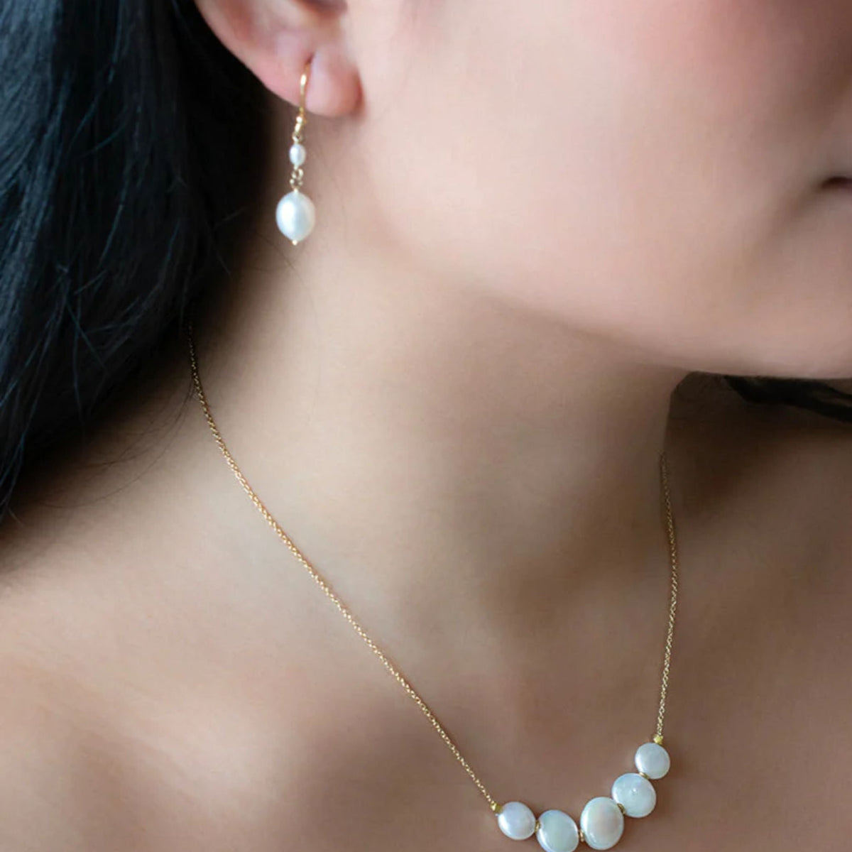 18K Double Oval Pearl Drop Earrings - Peridot Fine Jewelry - Anne Sportun