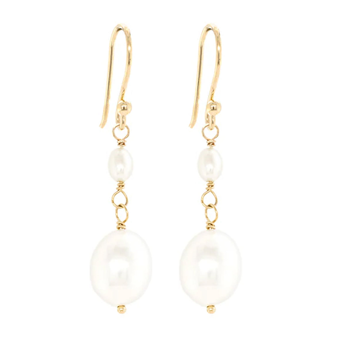 18K Double Oval Pearl Drop Earrings - Peridot Fine Jewelry - Anne Sportun