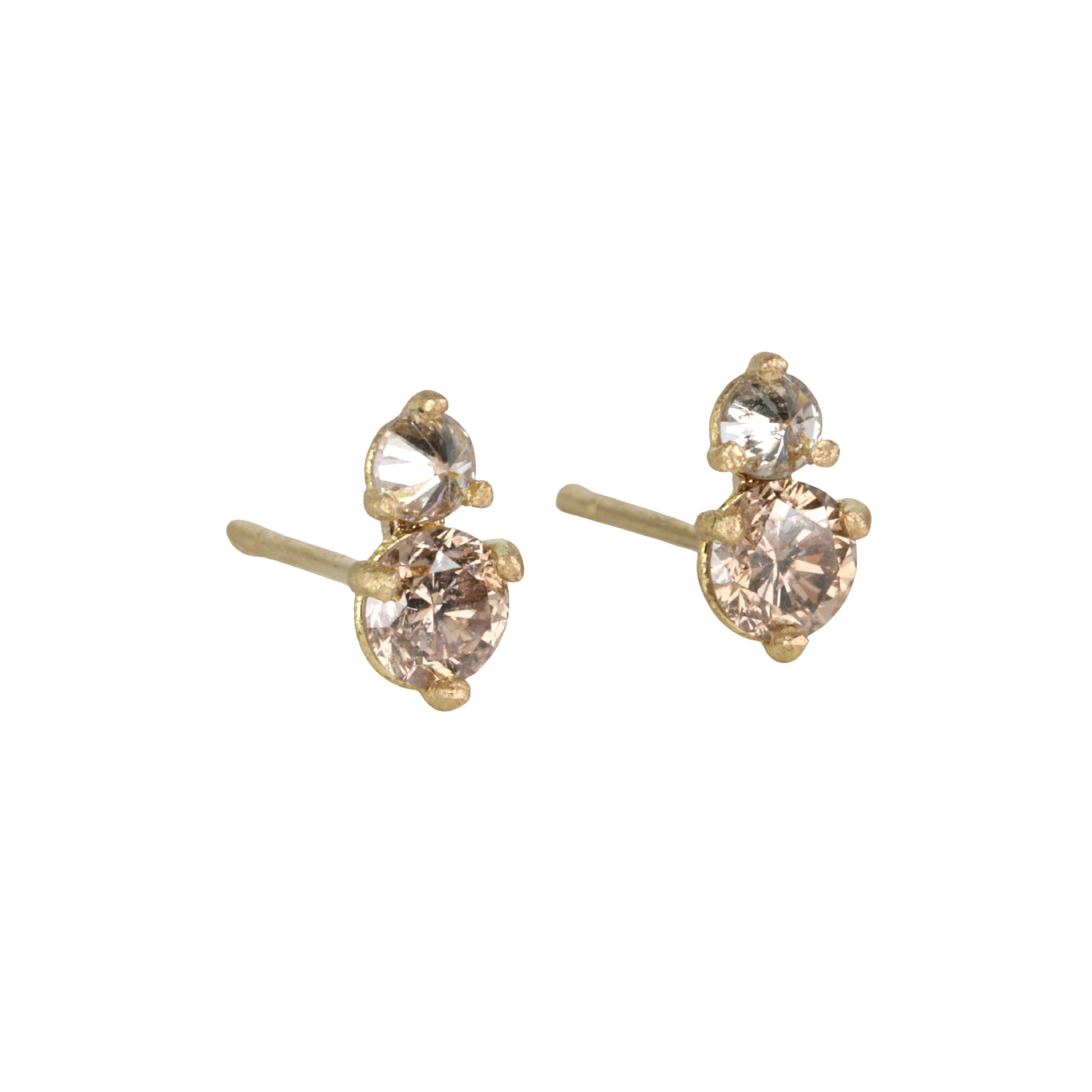 18K Double Prong - Set Champagne &amp; White Diamond Stud Earrings - Peridot Fine Jewelry - TAP by Todd Pownell