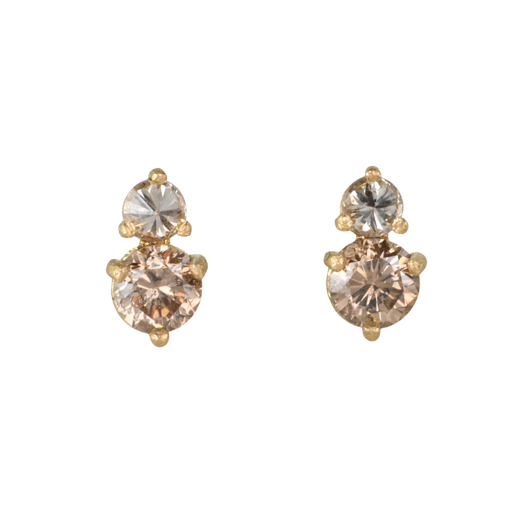18K Double Prong - Set Champagne &amp; White Diamond Stud Earrings - Peridot Fine Jewelry - TAP by Todd Pownell