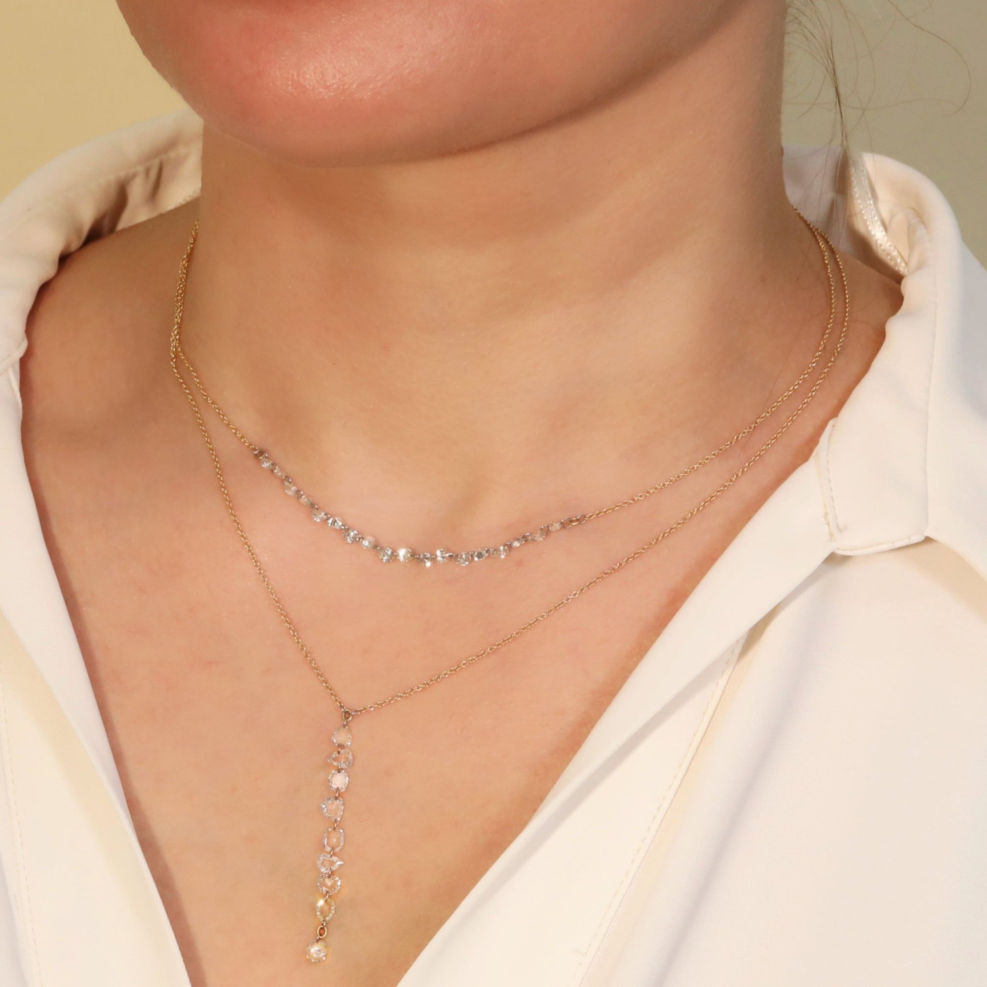 18K Drilled In - Line Pear Shaped Diamond Necklace - Peridot Fine Jewelry - TAP by Todd Pownell