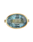 18K East - West Oval Aquamarine Ring with Double Row Band - Peridot Fine Jewelry - Rosanne Pugliese