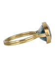 18K East - West Oval Aquamarine Ring with Double Row Band - Peridot Fine Jewelry - Rosanne Pugliese