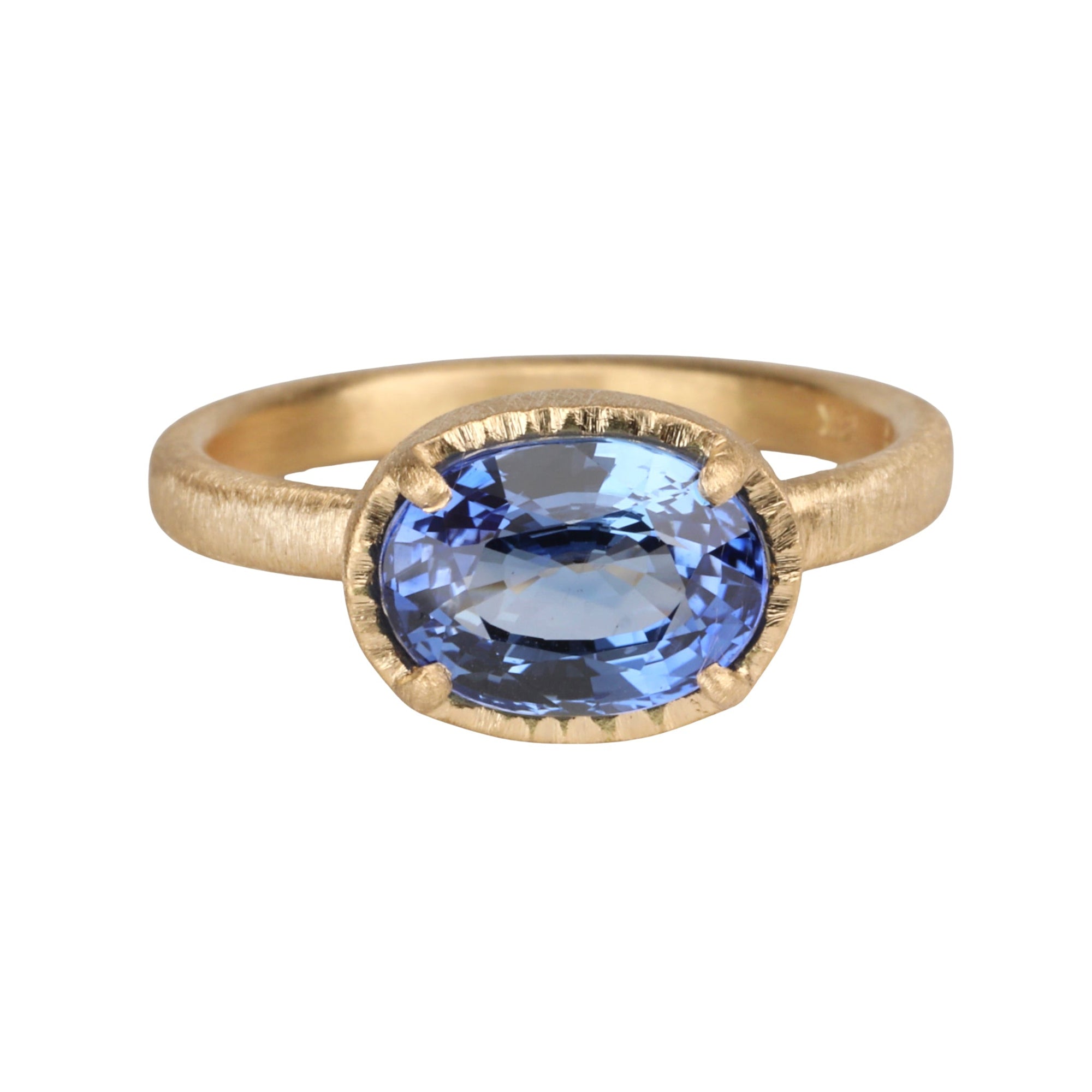 18K & East - West Oval Blue Sapphire Ring - Peridot Fine Jewelry - Yasuko Azuma