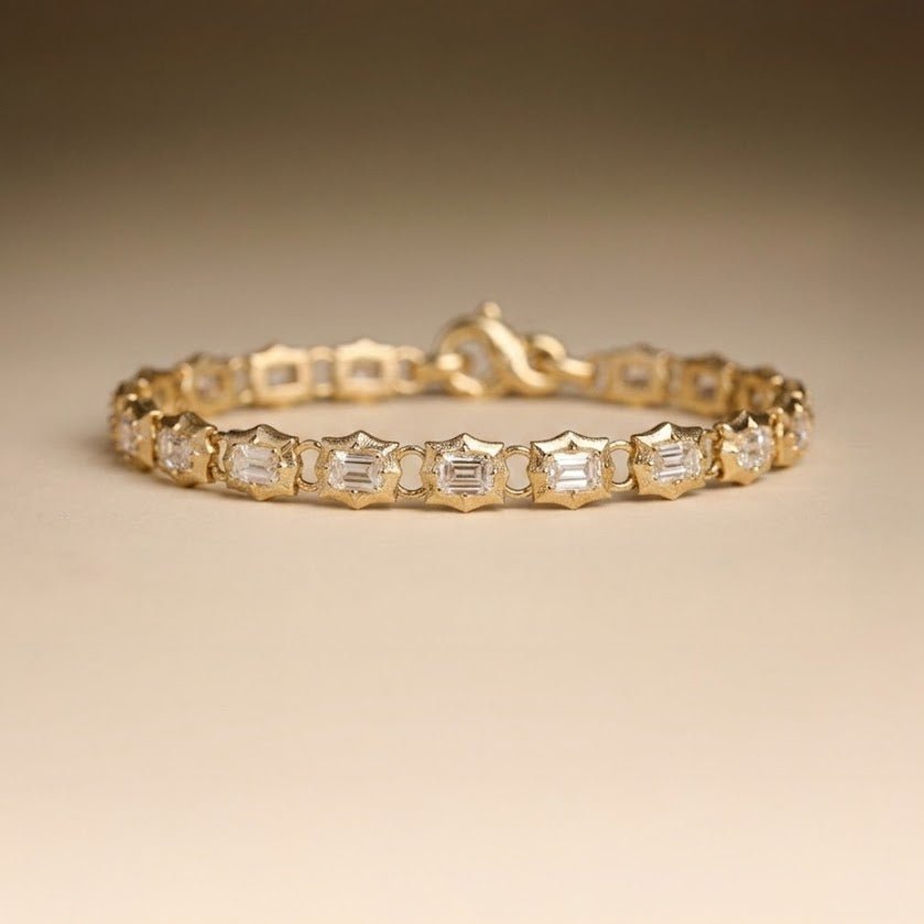 18K & Emerald - Cut Diamond "Vanguard" Tennis Bracelet - Peridot Fine Jewelry - Jade Trau