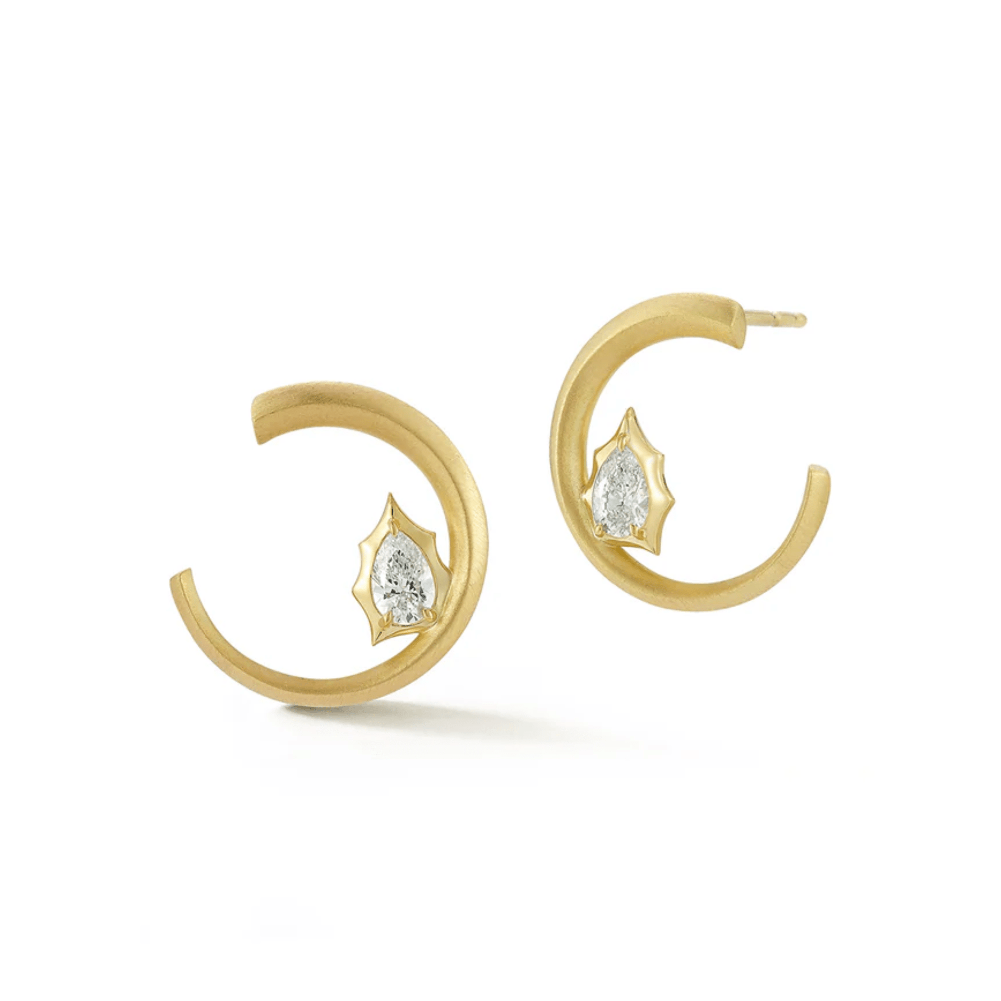 18K "Envoy" Solitaire Marquise Diamond Front - Facing Hoop Earrings - Peridot Fine Jewelry - Jade Trau