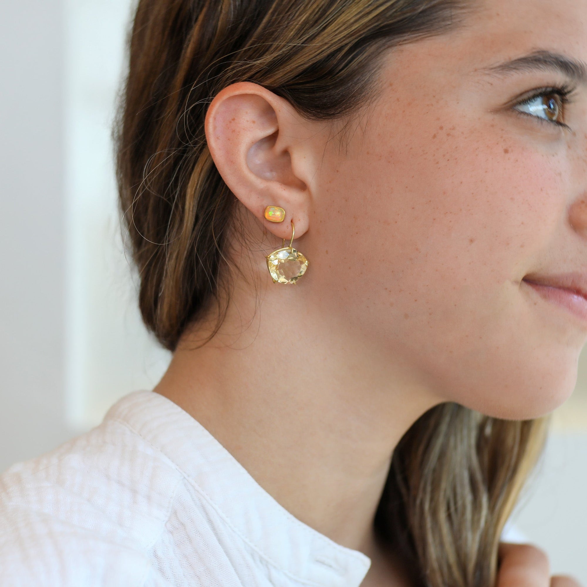 18K Faceted Asymmetrical Lemon Citrine &quot;Petal&quot; Earrings - Peridot Fine Jewelry - Rosanne Pugliese