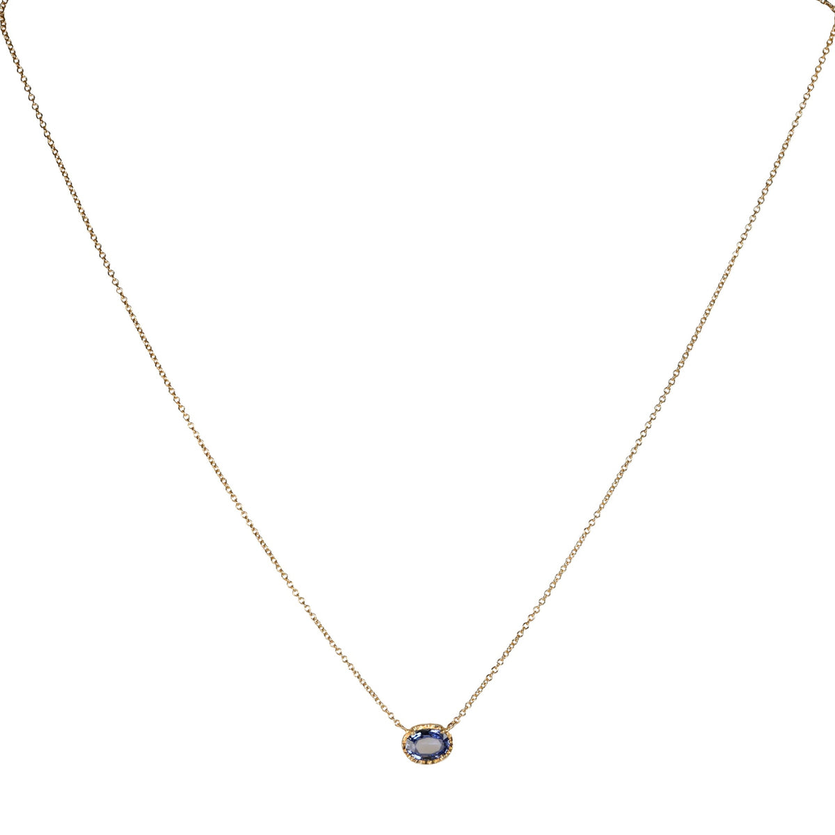 18K Fixed East-West Oval Blue Sapphire Pendant Necklace - Peridot Fine Jewelry - Yasuko Azuma