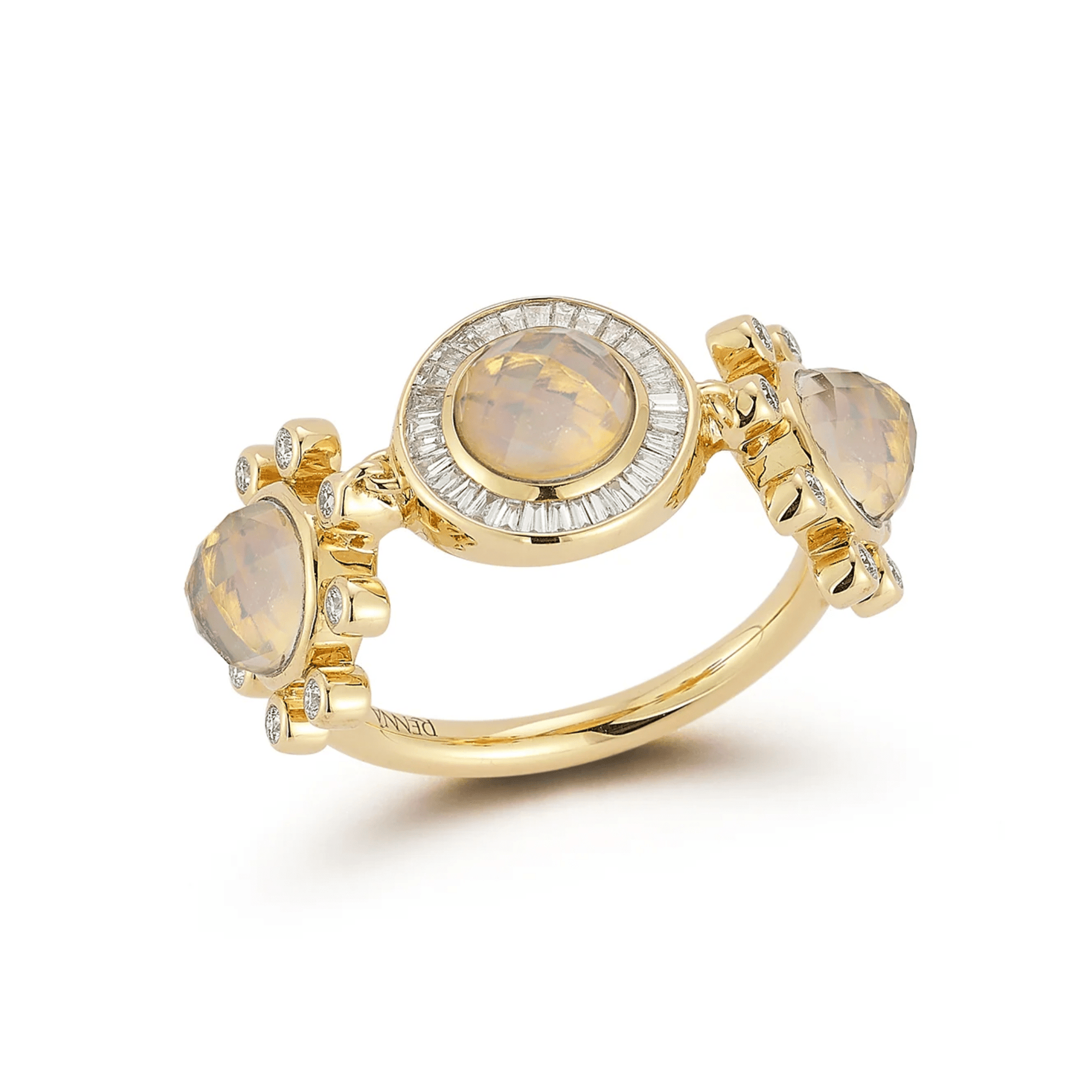 18K "Galaxy" Ring with Three Australian Opals &amp; Diamond Halo Details - Peridot Fine Jewelry - Renna