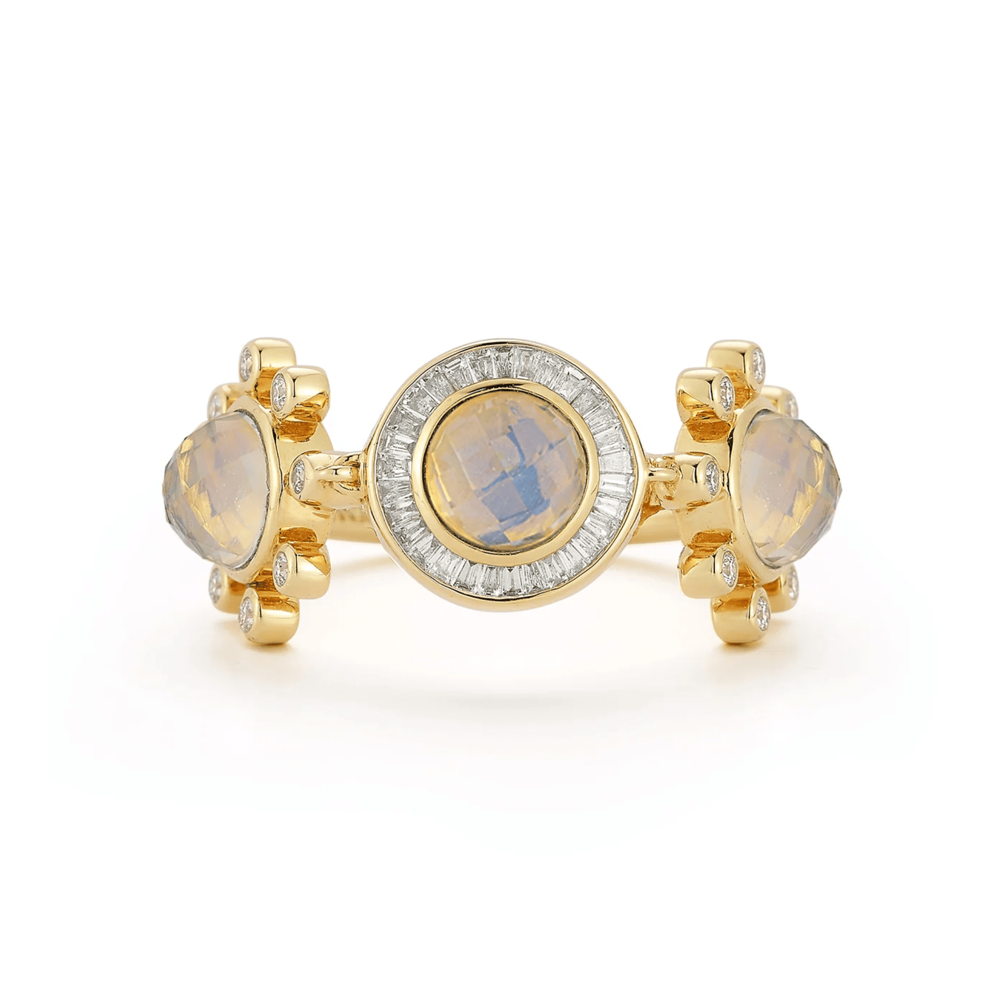 18K "Galaxy" Ring with Three Australian Opals & Diamond Halo Details - Peridot Fine Jewelry - Renna
