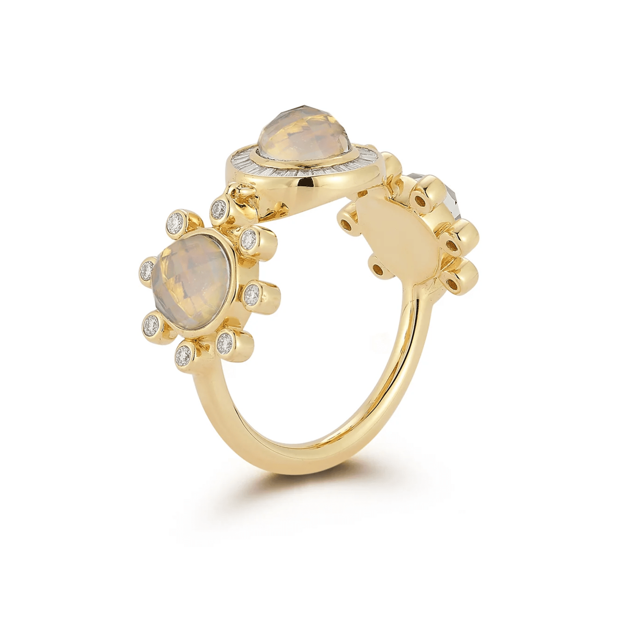18K "Galaxy" Ring with Three Australian Opals & Diamond Halo Details - Peridot Fine Jewelry - Renna