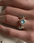 18K "Galaxy" Ring with Three Australian Opals & Diamond Halo Details - Peridot Fine Jewelry - Renna