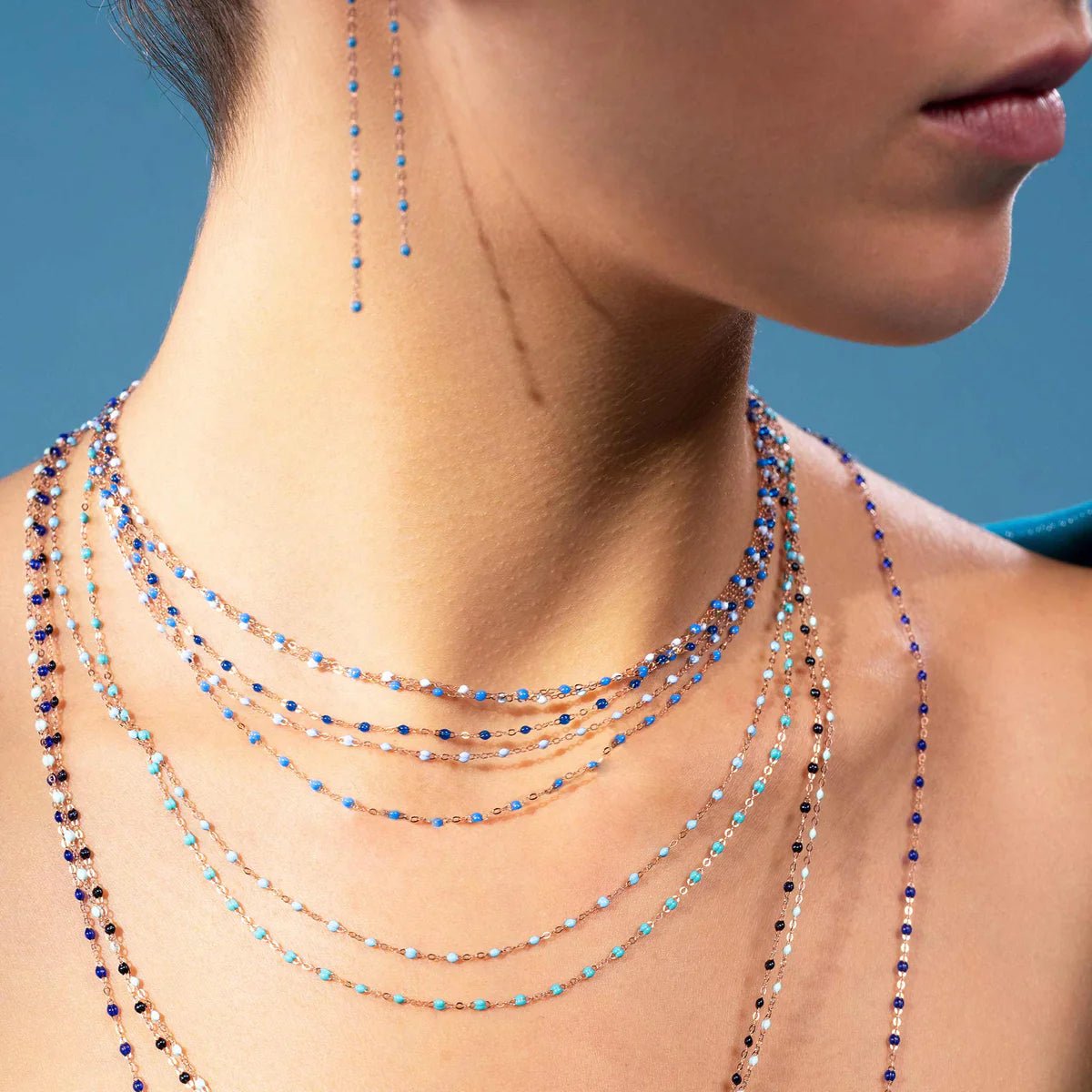 18K Gold and "Blue" Colored Resin Beaded "Classic" Necklace - Peridot Fine Jewelry - Gigi Clozeau