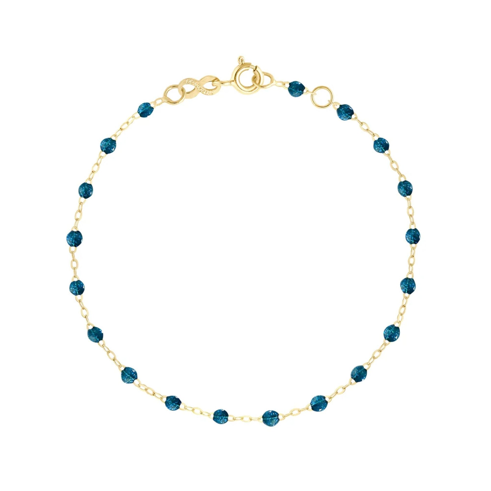 18K Gold and &quot;Jungle&quot; Teal Resin Beaded &quot;Classic&quot; Bracelet - Peridot Fine Jewelry - Gigi Clozeau