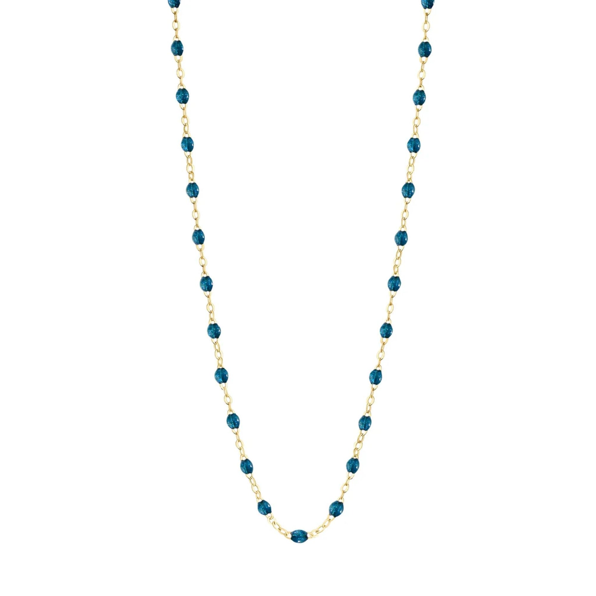 18K Gold and &quot;Jungle&quot; Teal Resin Beaded &quot;Classic&quot; Necklace - Peridot Fine Jewelry - Gigi Clozeau