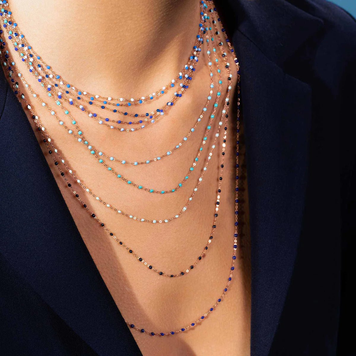 18K Gold and "Lapis" Colored Resin Beaded "Classic" Necklace - Peridot Fine Jewelry - Gigi Clozeau