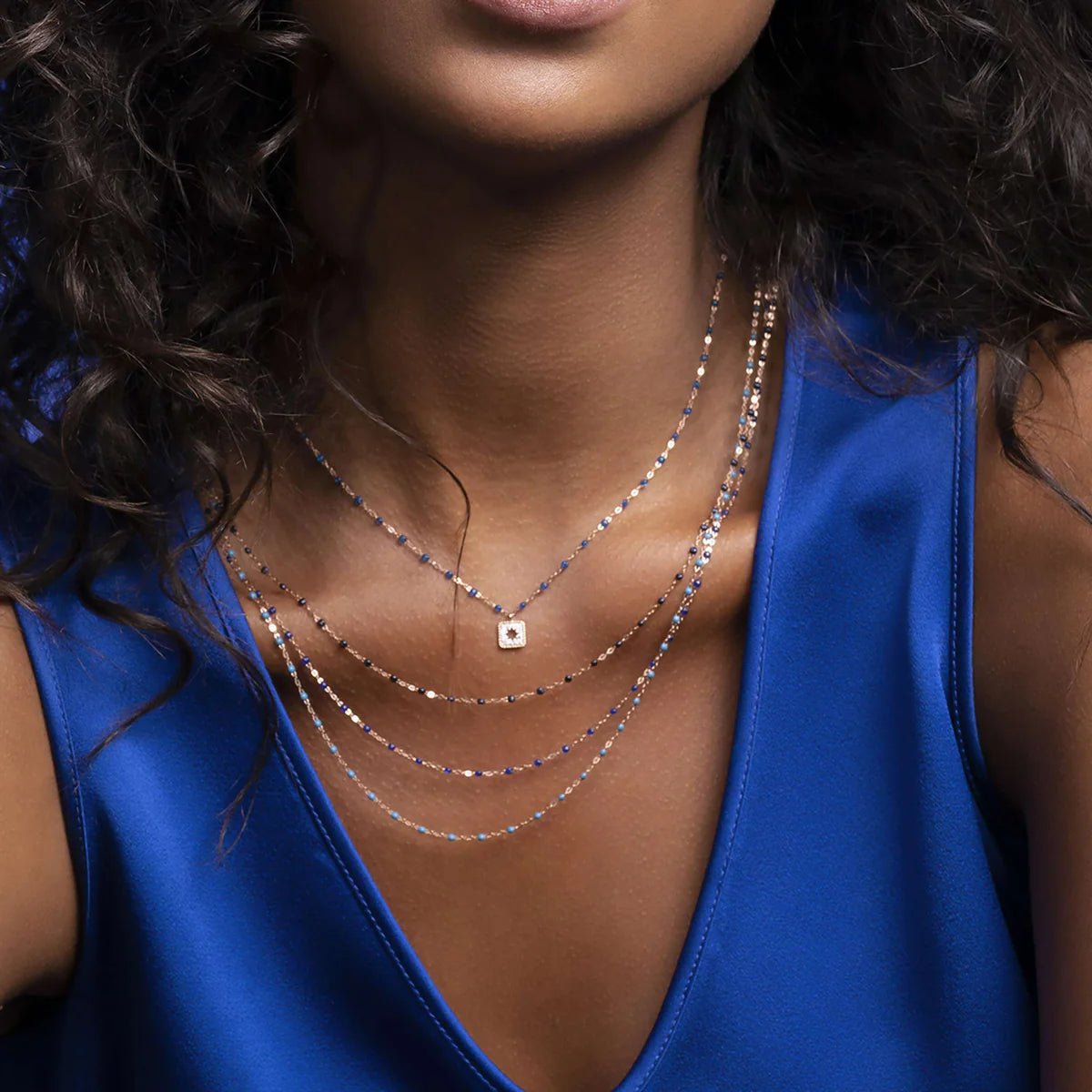 18K Gold and "Lapis" Colored Resin Beaded "Classic" Necklace - Peridot Fine Jewelry - Gigi Clozeau