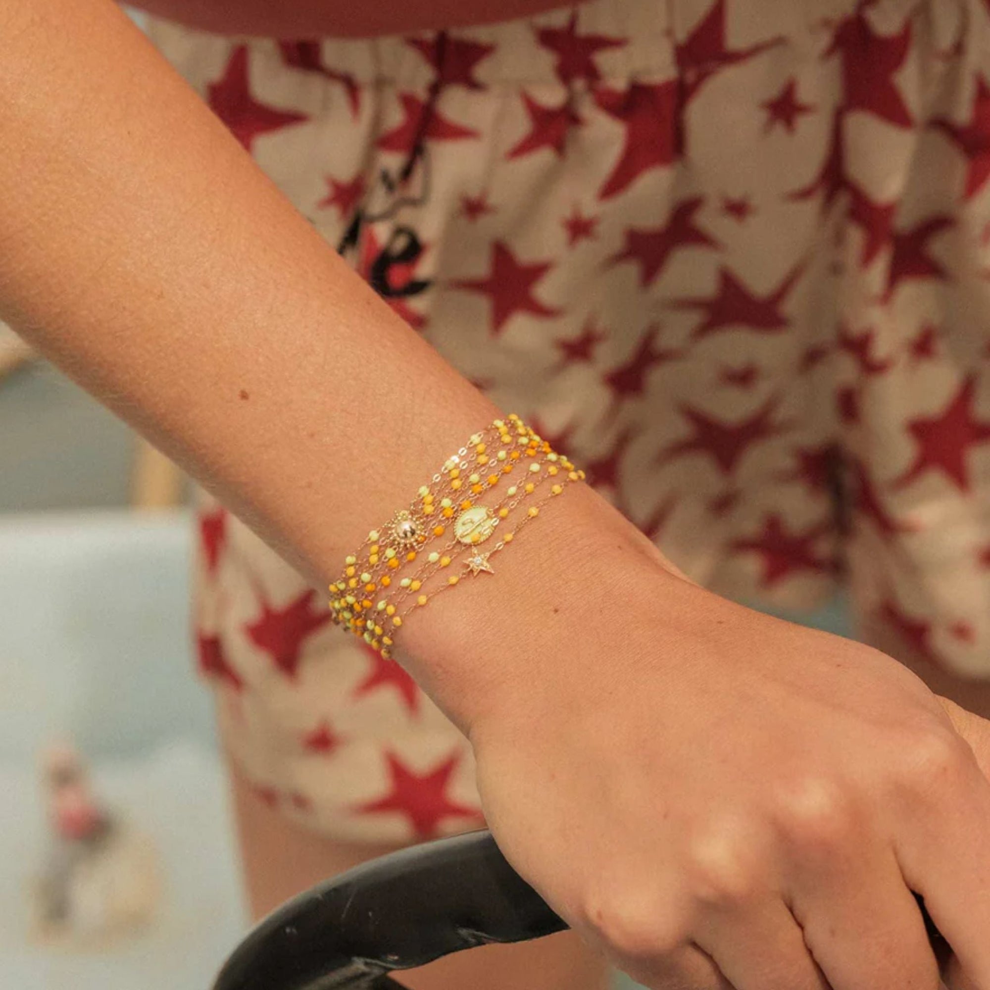 18K Gold and &quot;Mandarine&quot; Orange Resin Beaded &quot;Classic&quot; Bracelet - Peridot Fine Jewelry - Gigi Clozeau