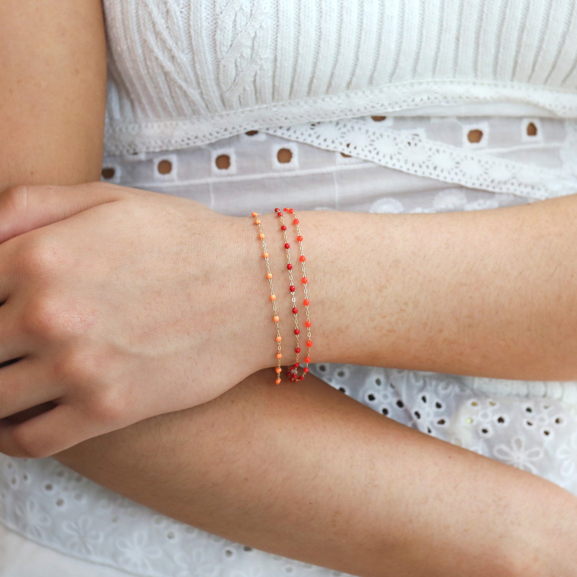 18K Gold and &quot;Mandarine&quot; Orange Resin Beaded &quot;Classic&quot; Bracelet - Peridot Fine Jewelry - Gigi Clozeau