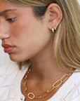 18K Gold and Pave Diamond Medium Hoop Earrings - Peridot Fine Jewelry - Caroline Ellen