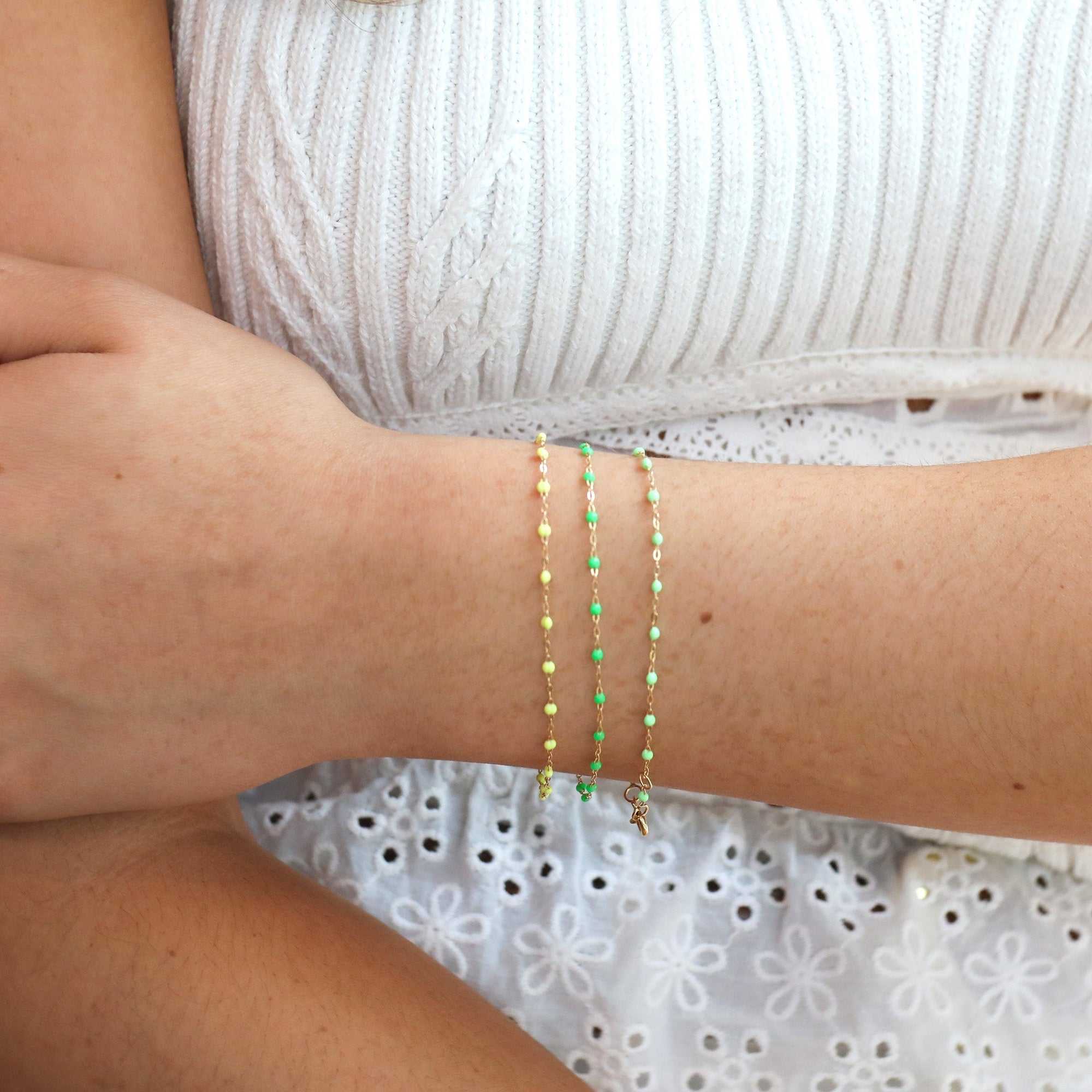 18K Gold &amp; &quot;Anis&quot; Green Resin &quot;Classic&quot; Bracelet - Peridot Fine Jewelry - Gigi Clozeau