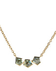 18K Gold "Arch" Necklace Featuring Three Geometric Blue - Green Sapphires - Peridot Fine Jewelry - Ali Dumont