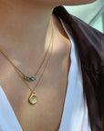 18K Gold "Arch" Necklace Featuring Three Geometric Blue - Green Sapphires - Peridot Fine Jewelry - Ali Dumont