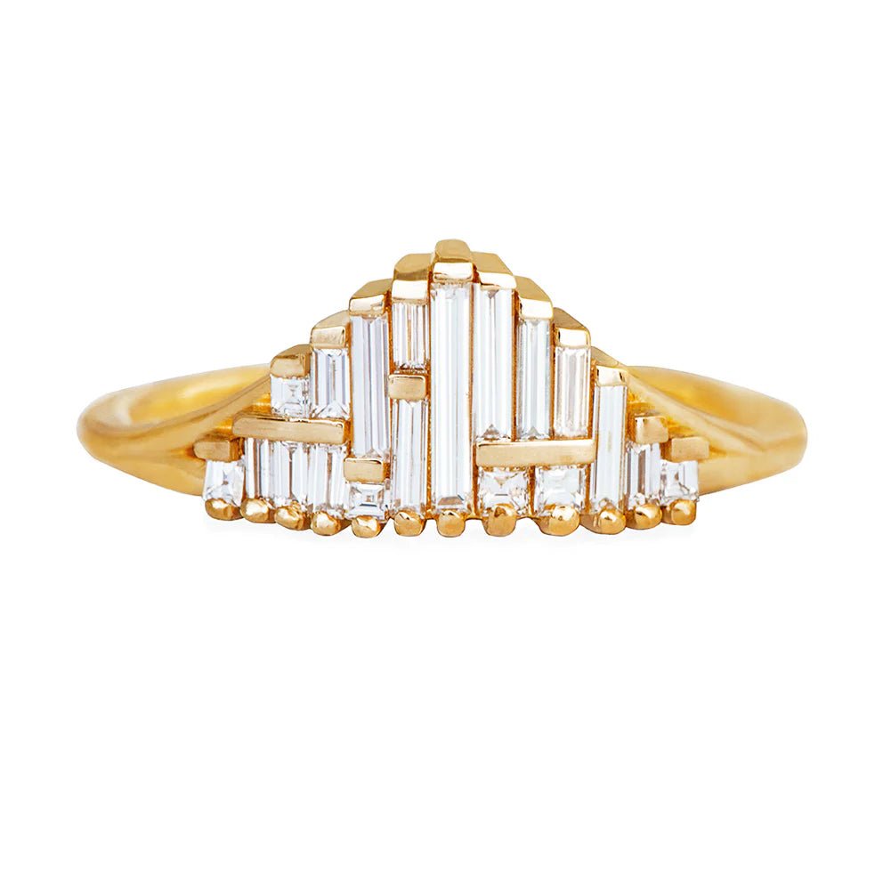 18K Gold Art Deco Style Baguette Diamond Ring - Peridot Fine Jewelry - Artemer