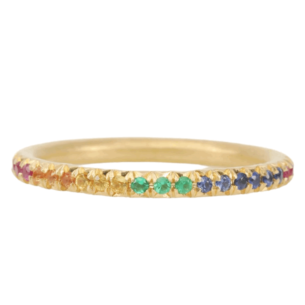 18K Gold Band with Rainbow Sapphire and Emeralds - Peridot Fine Jewelry - Annie Fensterstock