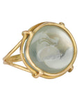 18K Gold Cage - Set Cabochon Sage Moonstone Ring - Peridot Fine Jewelry - Rosanne Pugliese