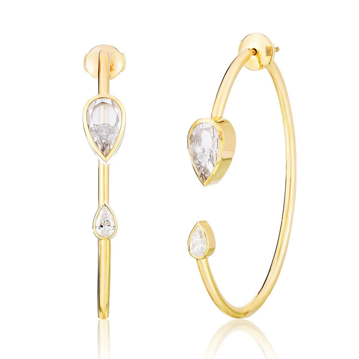 18K Gold &quot;Cava&quot; Diamond &quot;Shake&quot; Hoop Earrings - Peridot Fine Jewelry - Moritz Glik