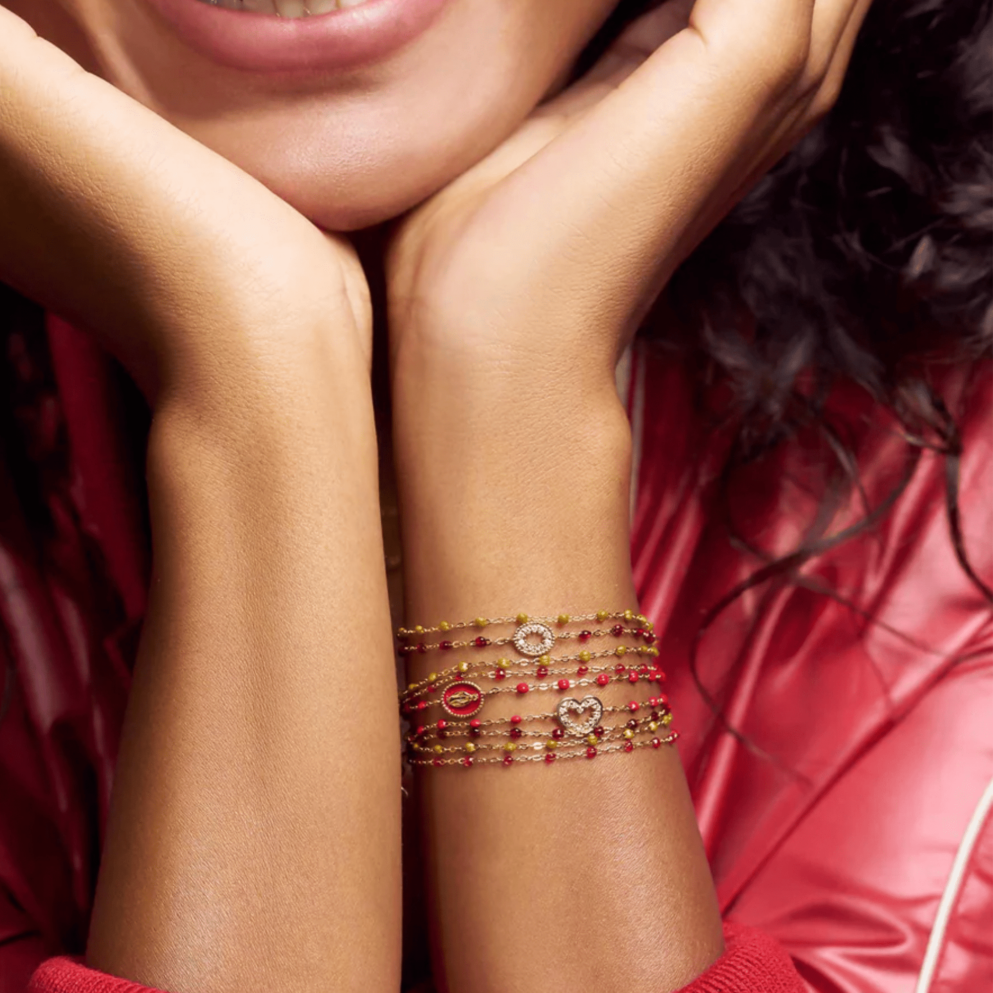 18K Gold "Cherry" Red Resin Beaded "Classic" Bracelet - Peridot Fine Jewelry - Gigi Clozeau