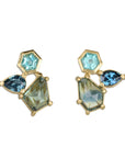 18K Gold Cluster Studs With Geometric Shaped Sapphires & Apatites - Peridot Fine Jewelry - Ali Dumont
