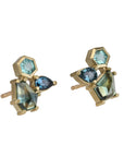 18K Gold Cluster Studs With Geometric Shaped Sapphires & Apatites - Peridot Fine Jewelry - Ali Dumont