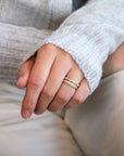 18K Gold Crescent Ring with Two Rows of Pave Diamonds - Peridot Fine Jewelry - Lizzie Mandler