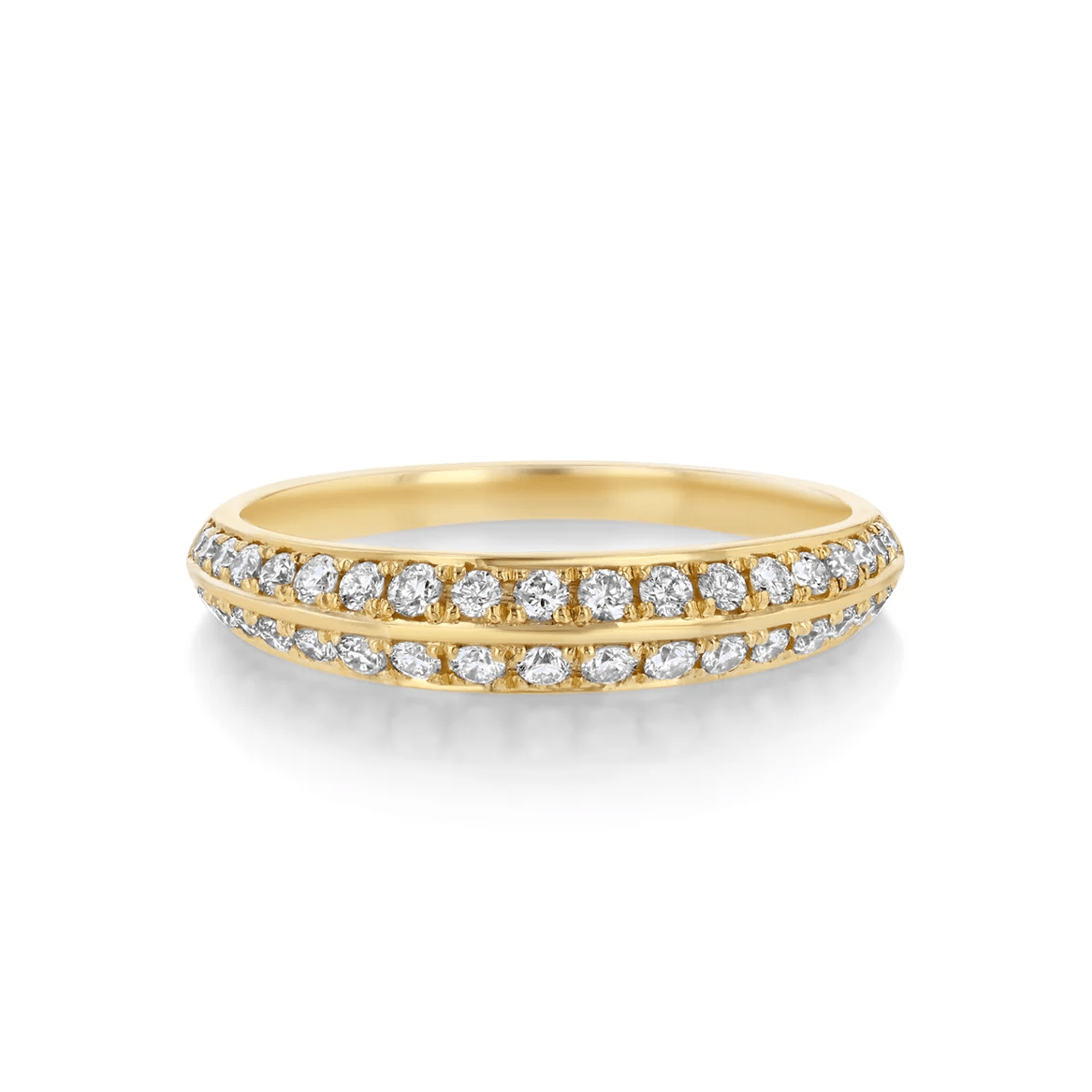 18K Gold Crescent Ring with Two Rows of Pave Diamonds - Peridot Fine Jewelry - Lizzie Mandler