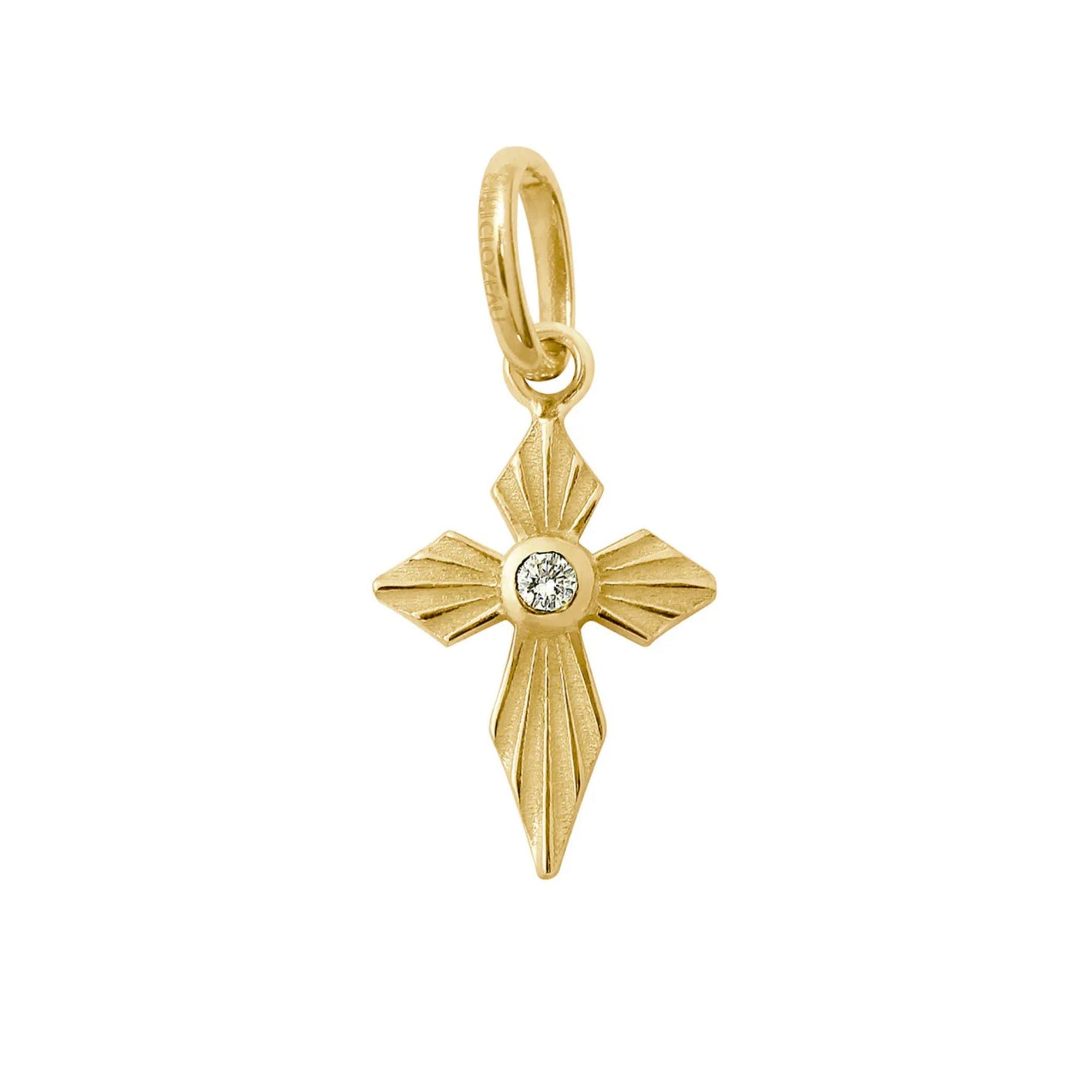 18K Gold &quot;Croix Lumière&quot; Pendant with Bezel - Set Diamond - Peridot Fine Jewelry - Gigi Clozeau