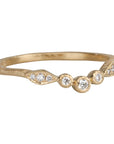 18K Gold Curved "Leaf" Ring with Bezel - Set Round & Marquise Diamonds - Peridot Fine Jewelry - Yasuko Azuma